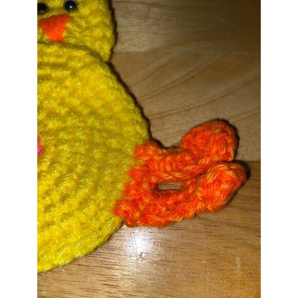 Hand Made Crocheted Yellow Chicken Butt Shaped Hot Pad Trivet Coaster Cork Back - Picture 4 of 5